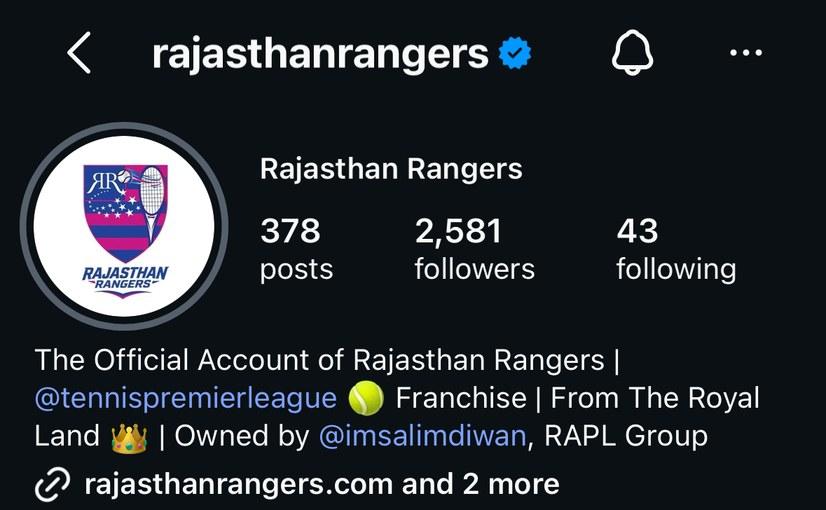 Rajasthan Rangers Instagram profile: 378 posts, 2,581 followers
